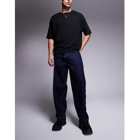 ASOS DESIGN - Jeans met wijde, ronde pasvorm in blauw met donkere wassing