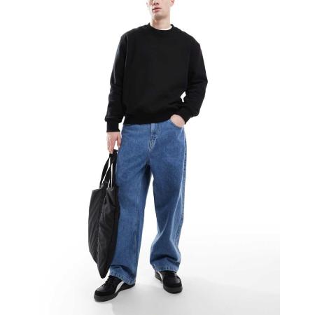 Bershka - Losse jeans me baggy pasvorm in donkerblauw