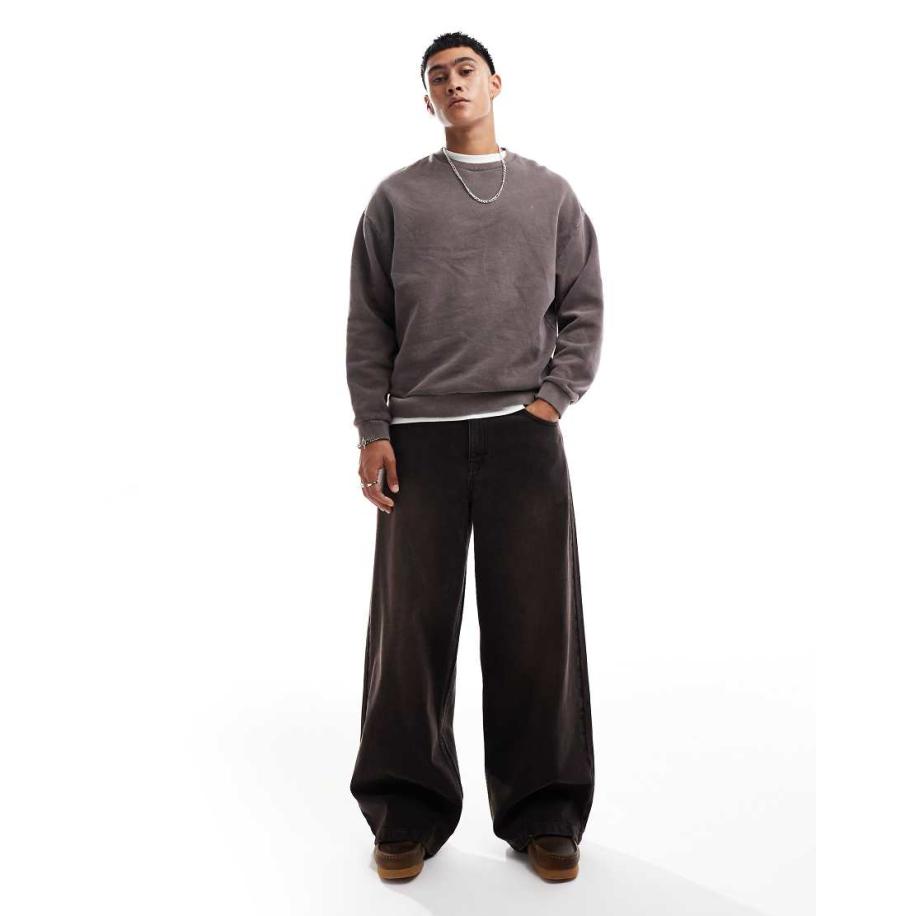 ASOS DESIGN - Super baggy jeans in zwart met wassing en bruine tint Bruin