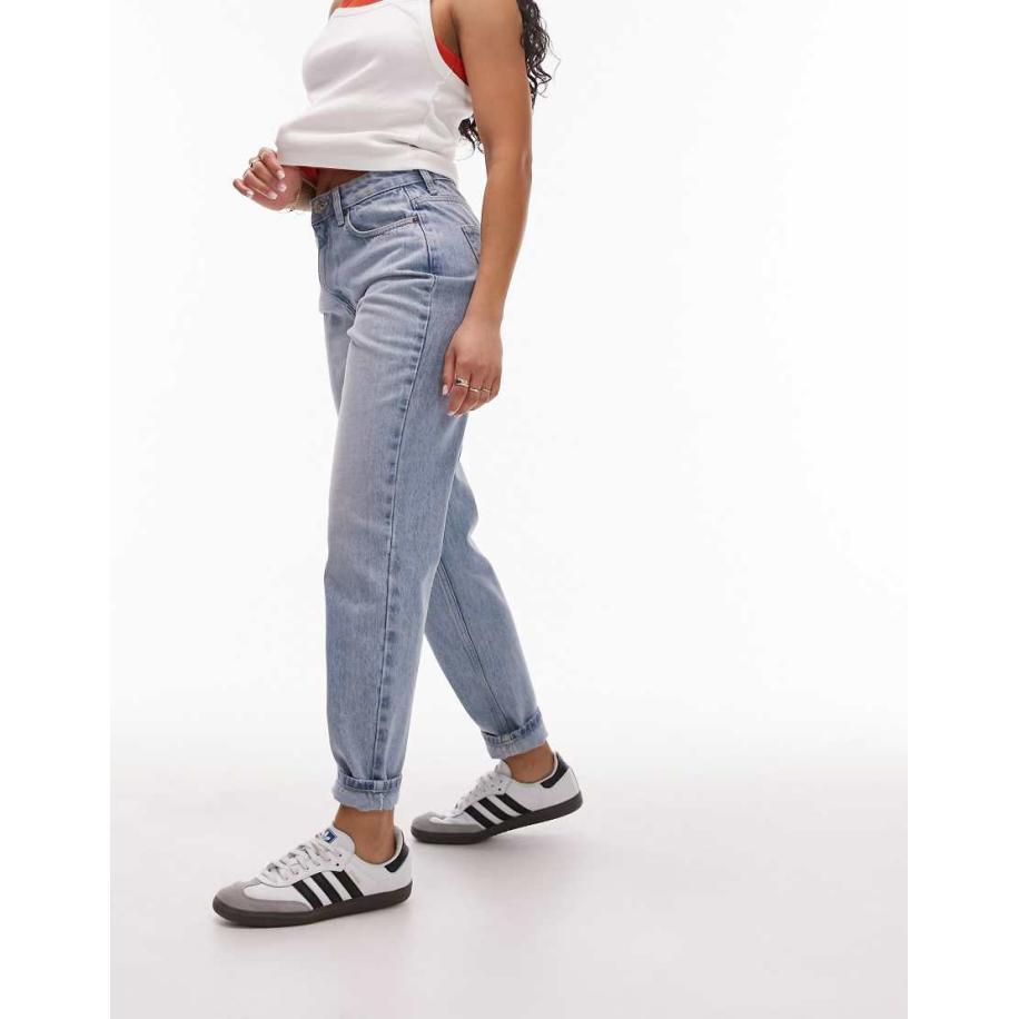 Topshop Hourglass Original Mom jeans met hoge taille in bleekwassing-Blauw Blauw
