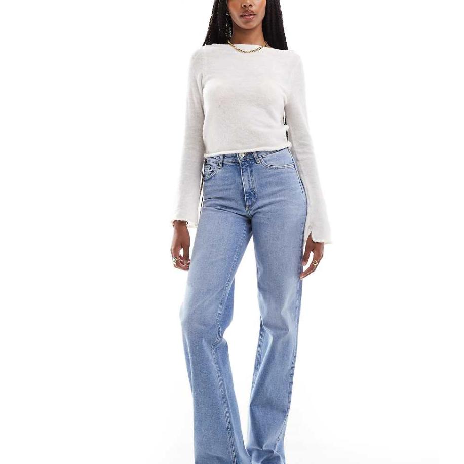 Only Tall Juicy Jeans met hoge taille en wijde pijpen in middenblauw Blauw