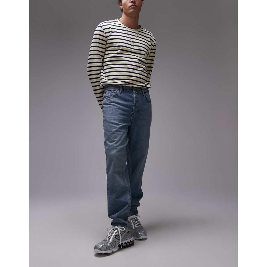 Topman - Toelopende jeans in mid-wash-Blauw Blauw