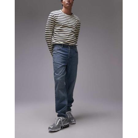 Topman - Toelopende jeans in mid-wash-Blauw