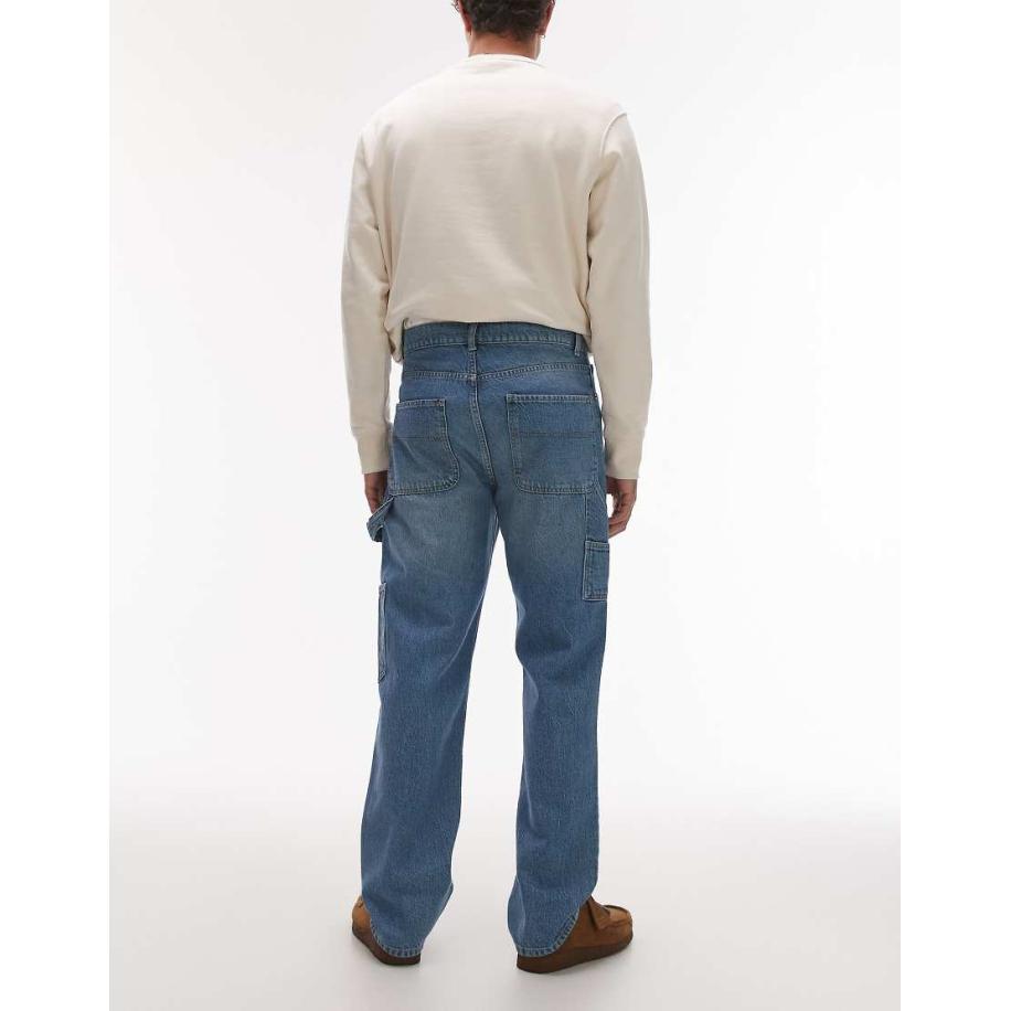 Topman - Rechte timmermansjeans in mid-wash blauw Blauw