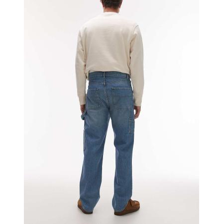 Topman - Rechte timmermansjeans in mid-wash blauw