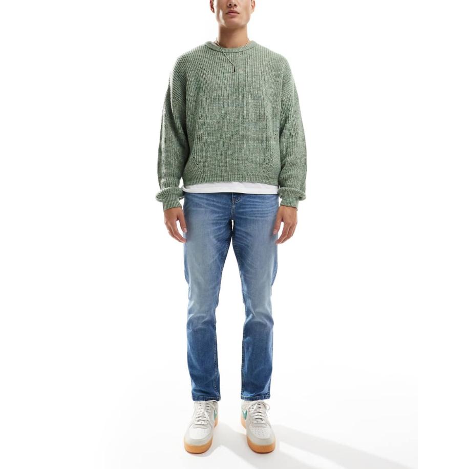 ASOS DESIGN - Smalle stretch jeans in blauwe mid wash Blauw