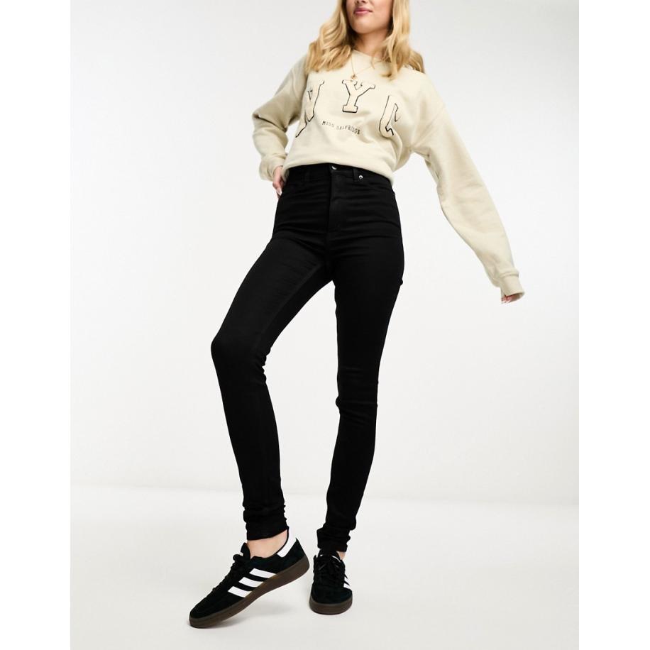 Monki Oki Skinny jeans met hoge taille in zwart Zwart