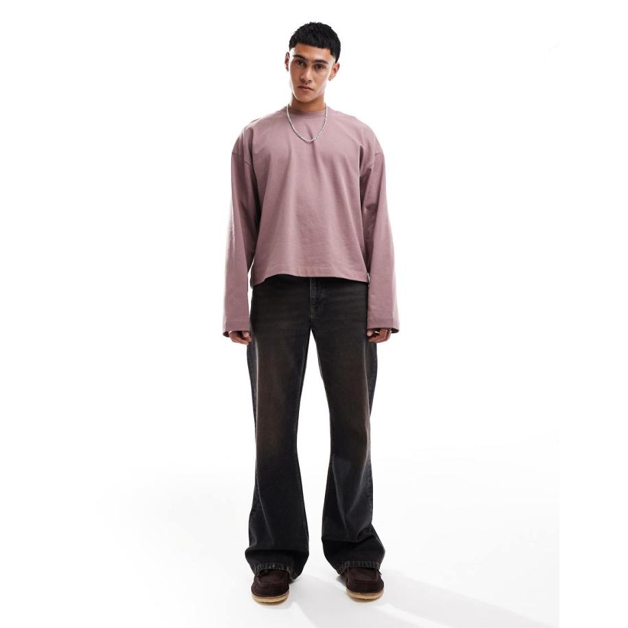 ASOS DESIGN - Wijde flared jeans in blauw-zwarte wassing met tint Zwart