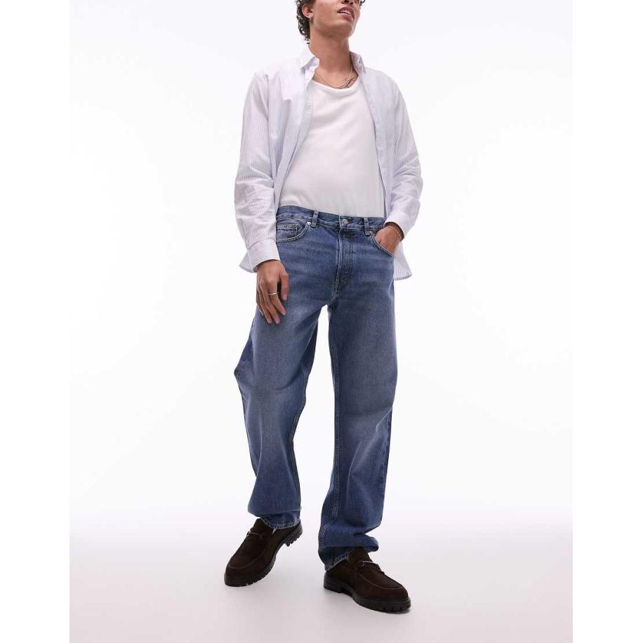 ARKET - Ocean - Jeans met losse rechte pijpen in mid-wash blauw Blauw