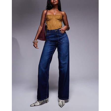 River Island Ruimvallende jeans met rechte pijpen in blauw met donkere wassing