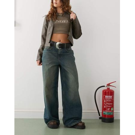 COLLUSION X003 - Jeans met wijde pijpen en dirty wash-Blauw