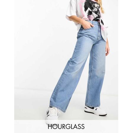 ASOS DESIGN Hourglass Dad jeans met wijde pijpen in middenblauw