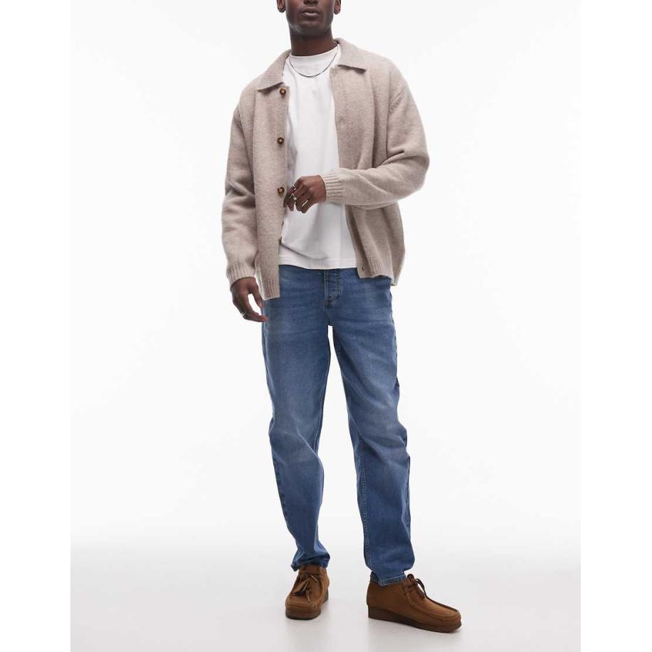 Topman - Toelopende jeans met stretch en mid-wash in blauw Blauw