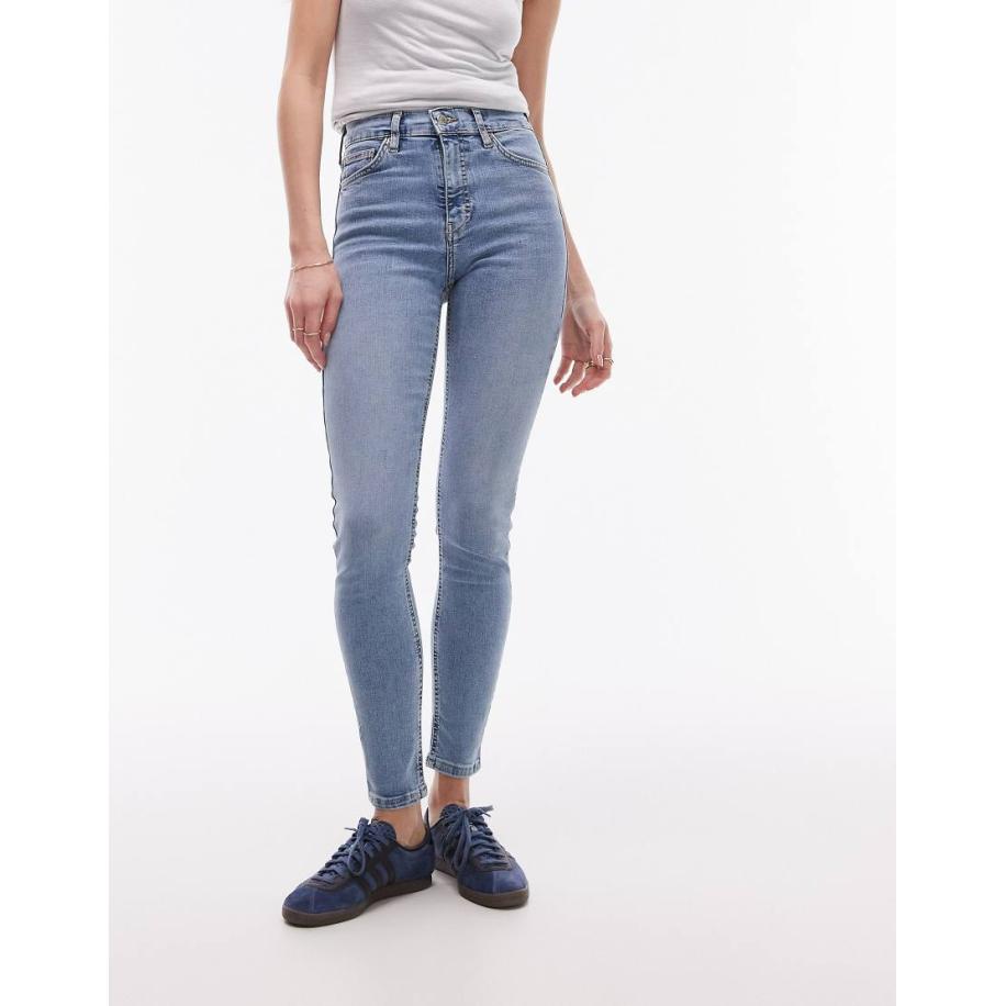 Topshop Jamie Jeans met hoge taille in gebleekte wassing-Blauw Blauw