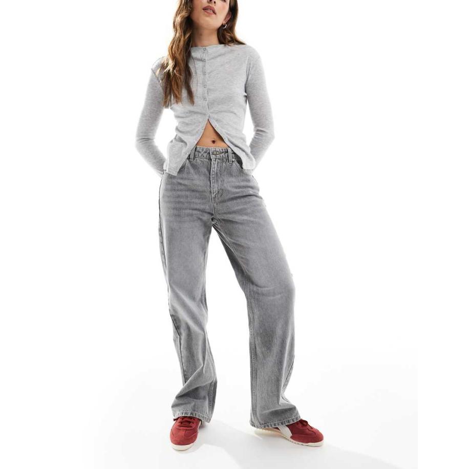 Bershka Rechte jeans met wijde pijpen in donkergrijs Grijs