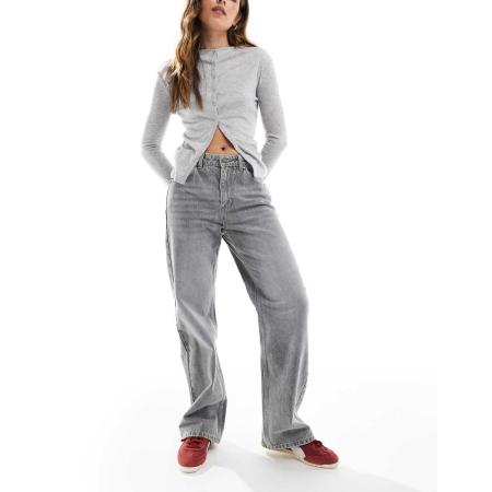 Bershka Rechte jeans met wijde pijpen in donkergrijs