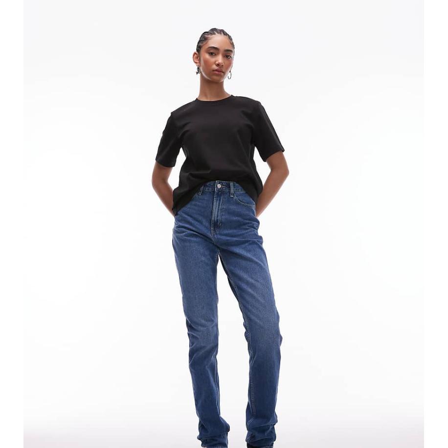 Topshop Tall Mom jeans met hoge taille in middenblauw Blauw