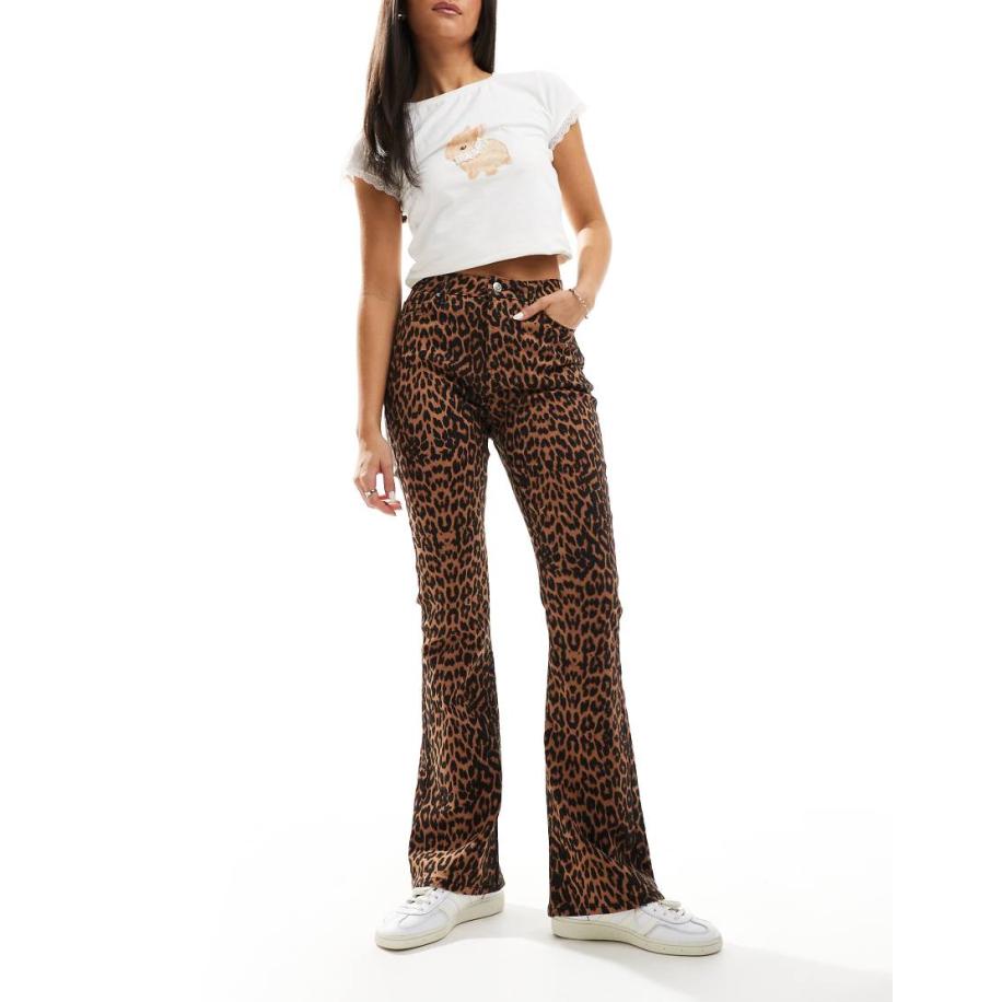 Miss Selfridge Flared jeans in luipaardprint-Veelkleurig Multicolor