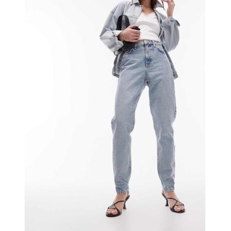 Topshop Original Mom jeans met hoge taille en bleekwassing-Blauw