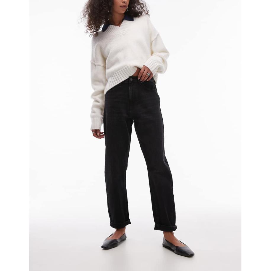 Topshop Original Mom jeans in zwart met wassing Zwart