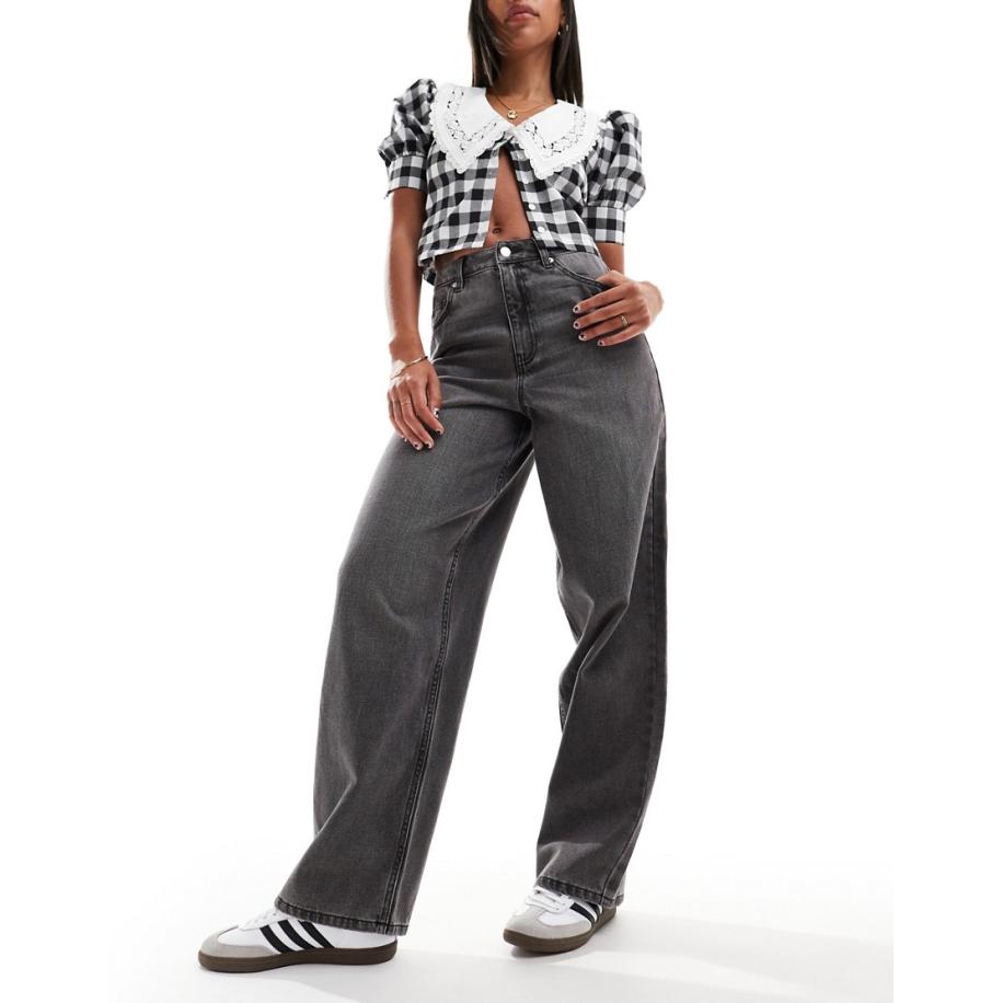 Miss Selfridge Ruimvallende jeans in grijze wassing-Grijs Grijs