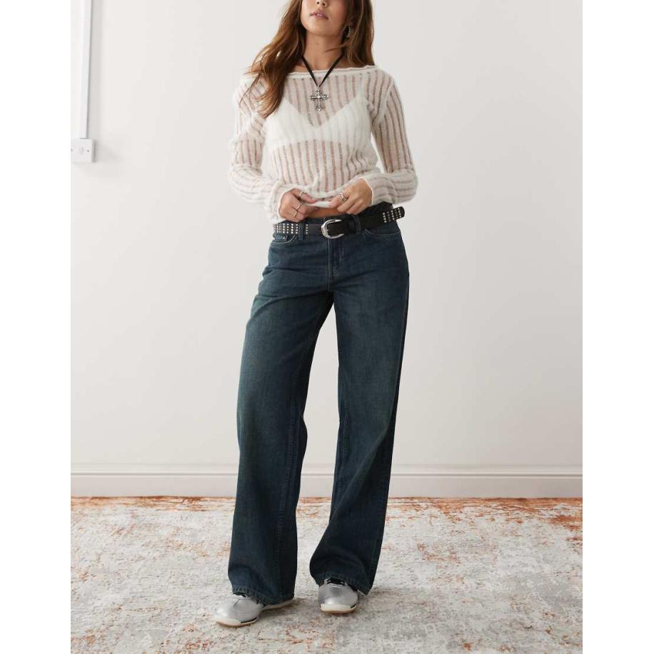 Weekday Ample Jeans met baggy pasvorm en lage taille in donkerblauw met wassing Blauw