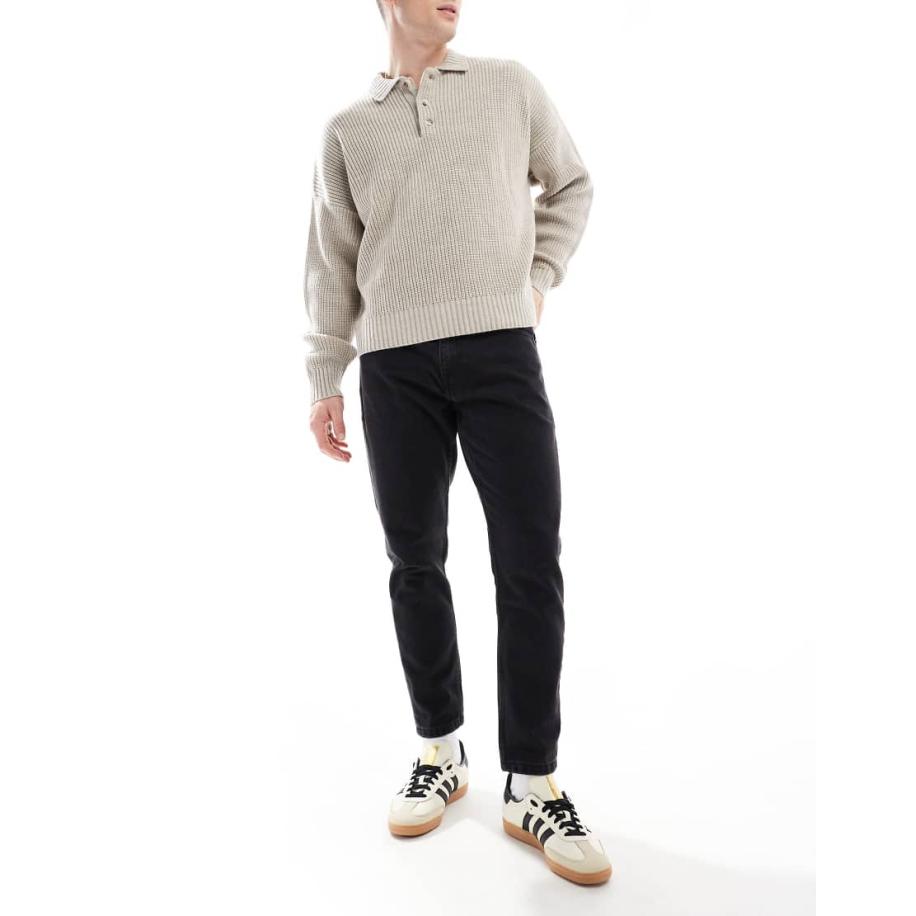 DTT - Stevige jeans met toelopende pasvorm in zwart met wassing Zwart