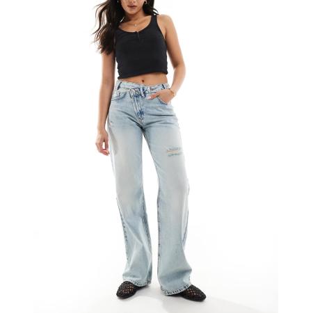 Stradivarius Jeans met gedraaide taille in blauw