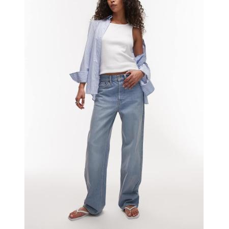 Topshop Jeans met halfhoge taille en rechte losse pasvorm in bleekwassing-Blauw