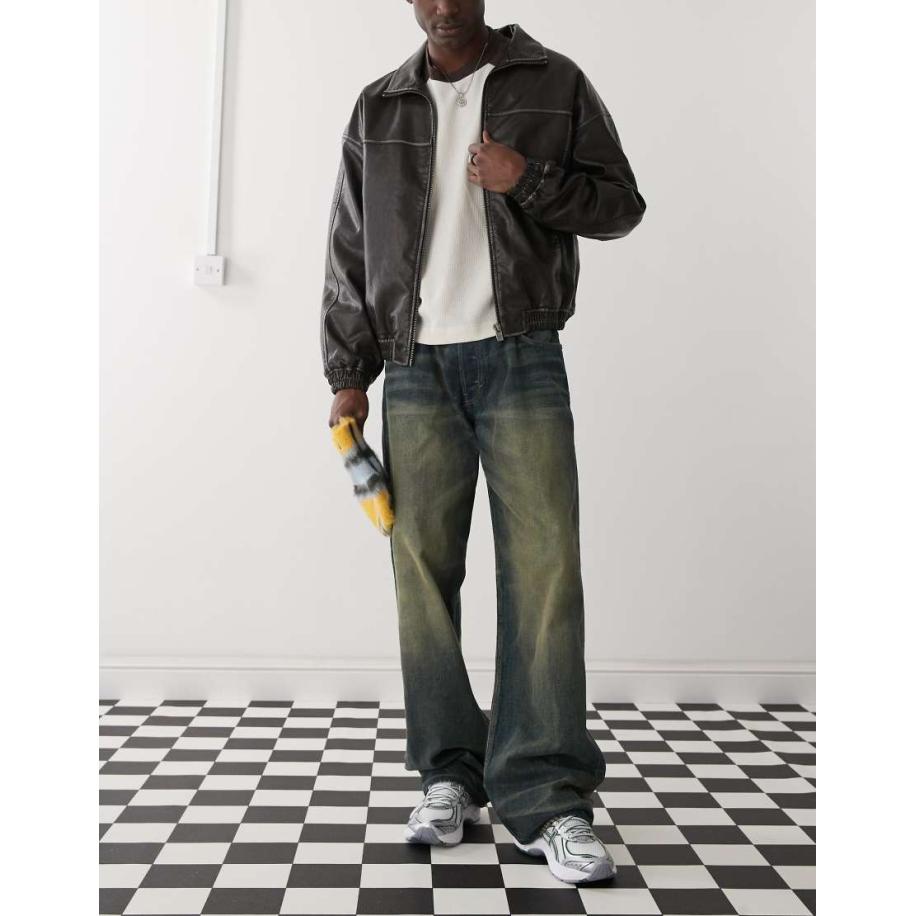 Weekday - Sphere - Distressed baggy jeans met lage taille in donkerblauwe wassing Blauw
