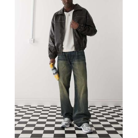 Weekday - Sphere - Distressed baggy jeans met lage taille in donkerblauwe wassing