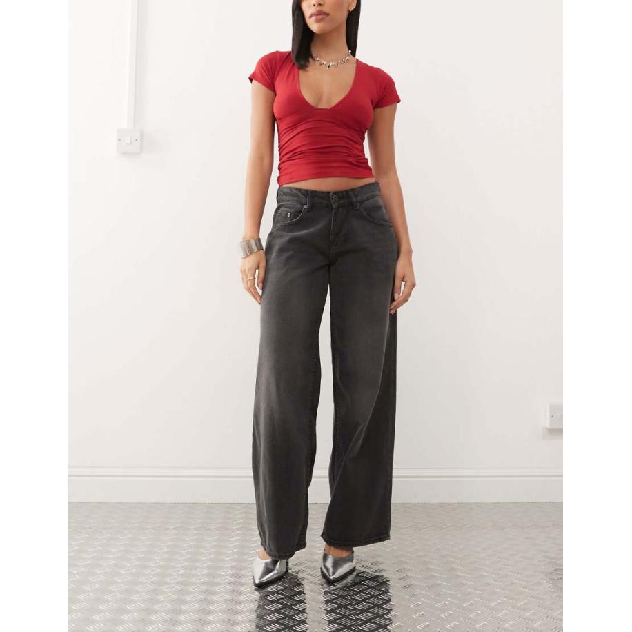 Motel Extra wijde ruimvallende jeans met lage taille en zwart grijs met wassing Grijs