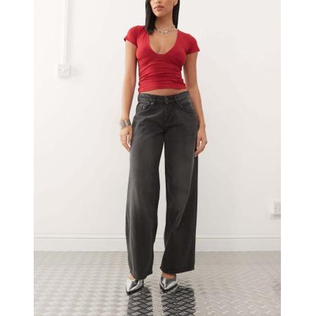 Motel Extra wijde ruimvallende jeans met lage taille en zwart grijs met wassing