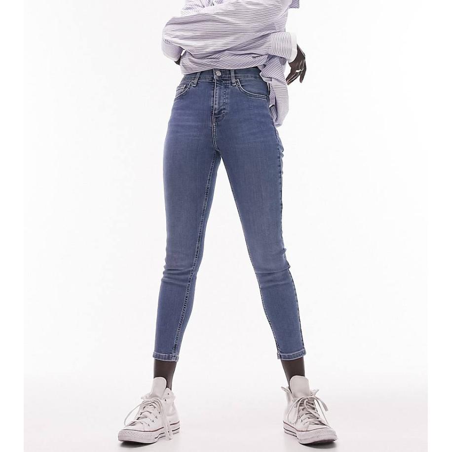 Topshop Petite Jamie Skinny jeans met hoge taille in middenblauw Blauw