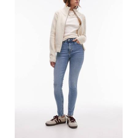 Topshop Tall Jamie Skinny jeans met hoge taille in bleekwassing-Blauw