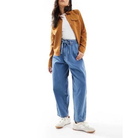 ASOS DESIGN Jeans met ballonpijpen en striktaille in licht middenblauw