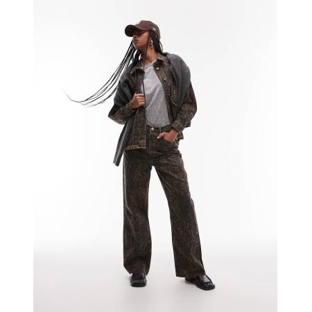 AllSaints Blake Jeans met wijde pijpen in luipaardprint-Bruin