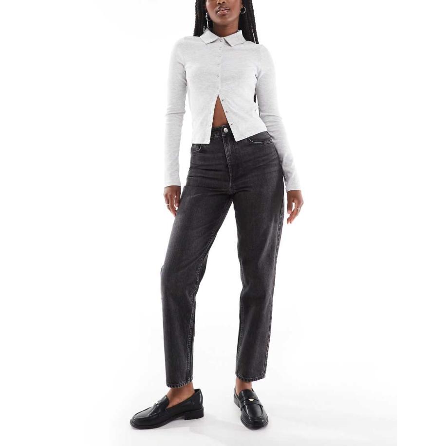 Miss Selfridge Mom jeans met hoge taille in zwart met wassing Zwart