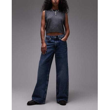 ARKET Cloud Baggy jeans met wijde pijpen en lage taille in blauw met donkere wassing