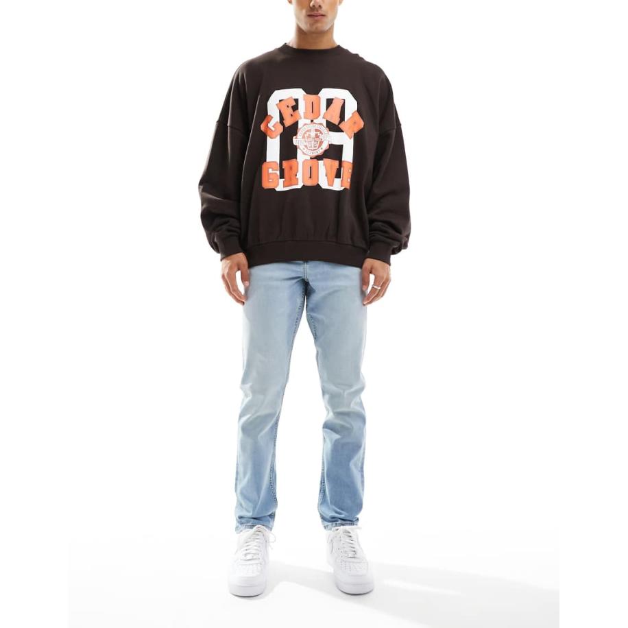 ASOS DESIGN - Smalle jeans in midblauwe wassing Blauw