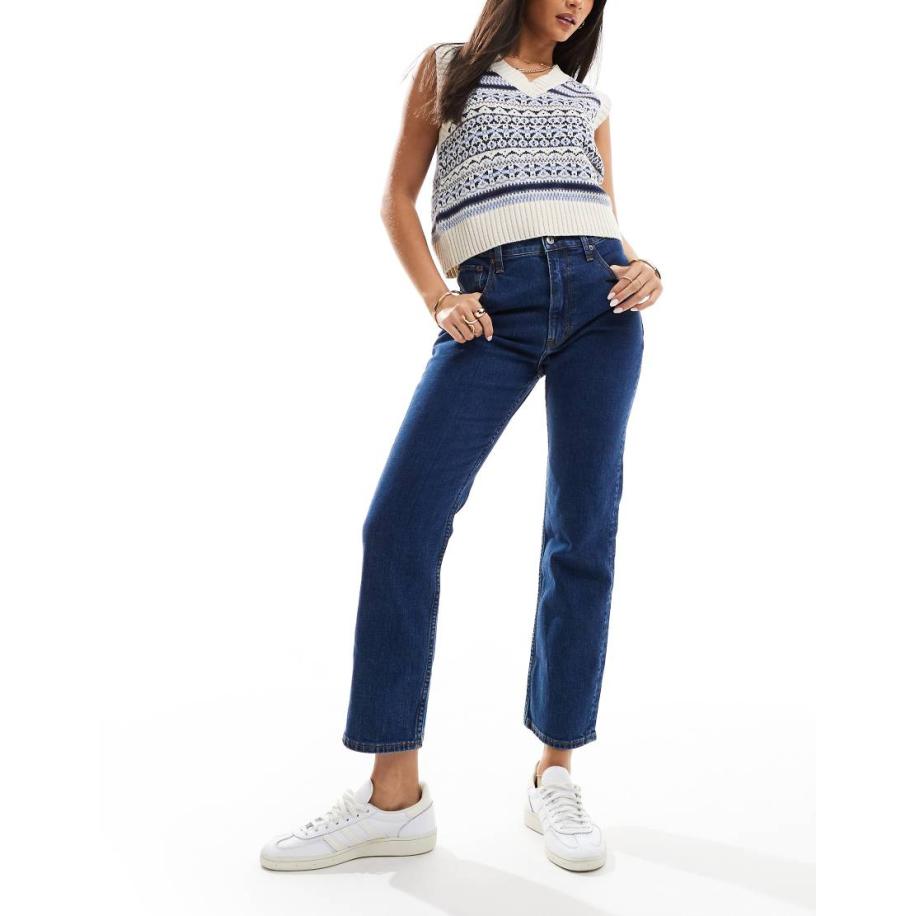 Abercrombie & Fitch Jeans met ultrahoge taille en rechte pijpen in blauwe wassing Blauw