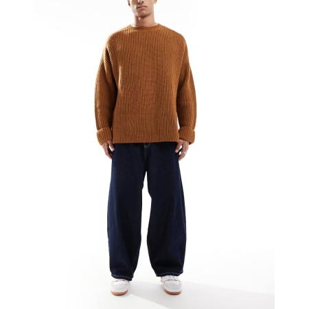 ASOS DESIGN - Oversized baggy jeans van onafgewerkt denim met contrasterende stiksels-Blauw