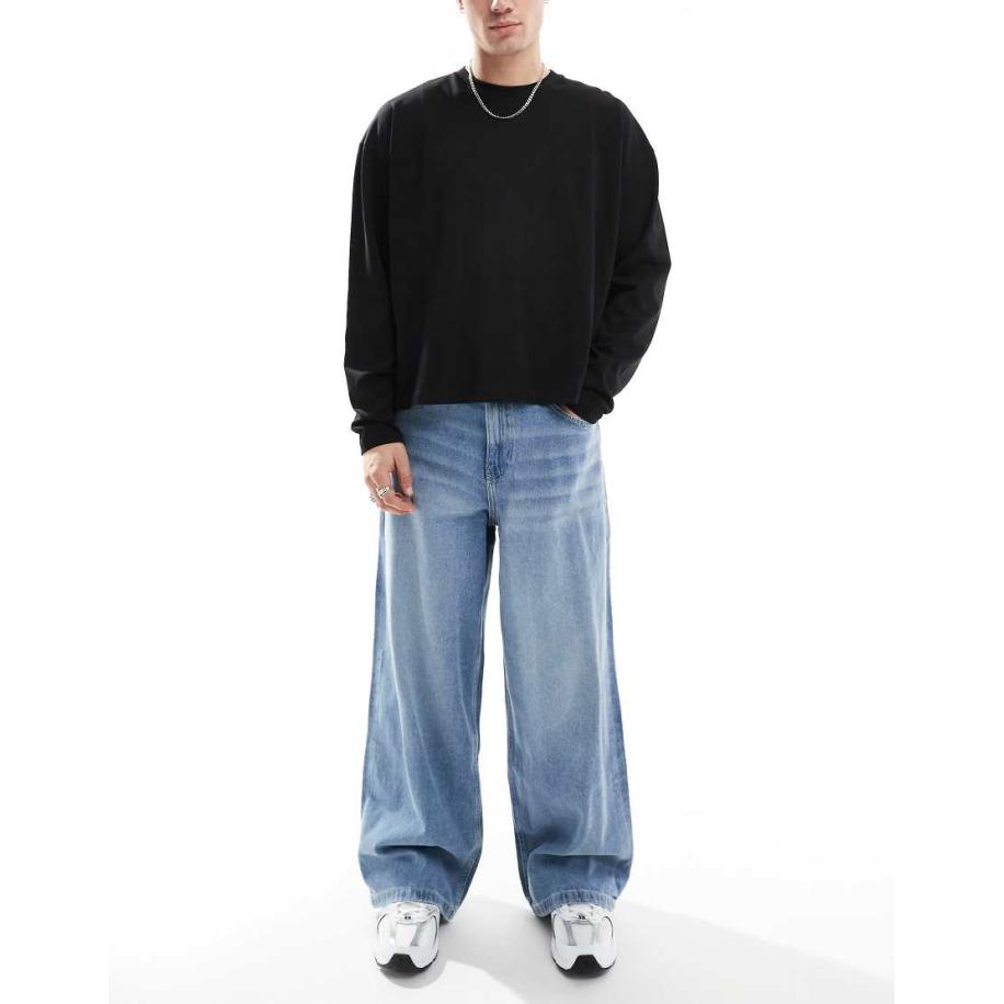 ASOS DESIGN - Super baggy jeans in blauw met lichte wassing Blauw