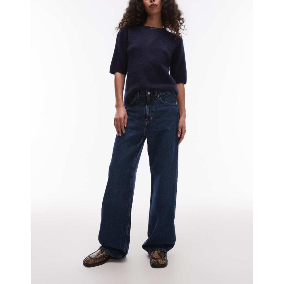 ARKET Coral Jeans met hoge taille en baggy pijpen in blauw met donkere wassing Blauw