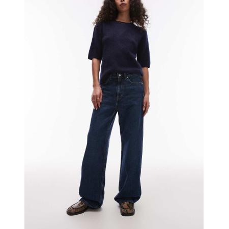 ARKET Coral Jeans met hoge taille en baggy pijpen in blauw met donkere wassing
