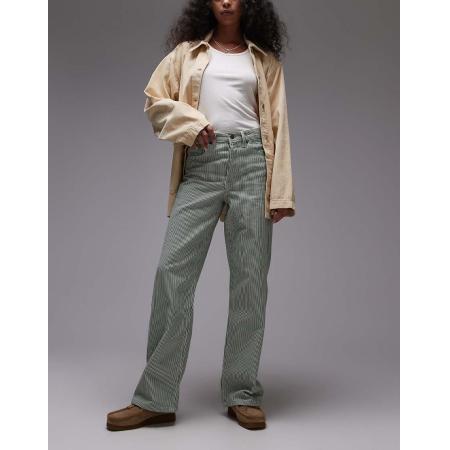 Topshop Rechte gestreepte jeans met halfhoge taille en losse pasvorm in groen