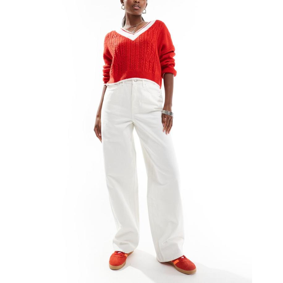 Miss Selfridge Denim baggy jeans in ecru-Wit Wit