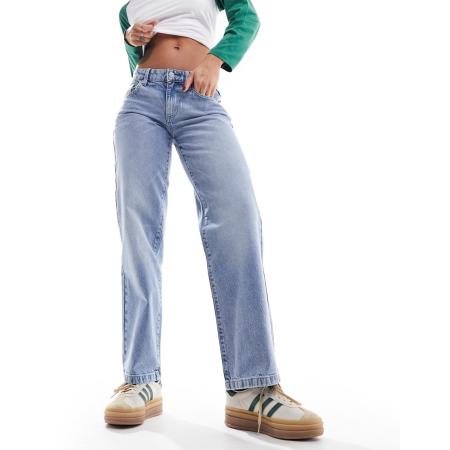 Cotton On Denim jeans met lage taille en rechte pijpen in blauw met gebleekte wassing