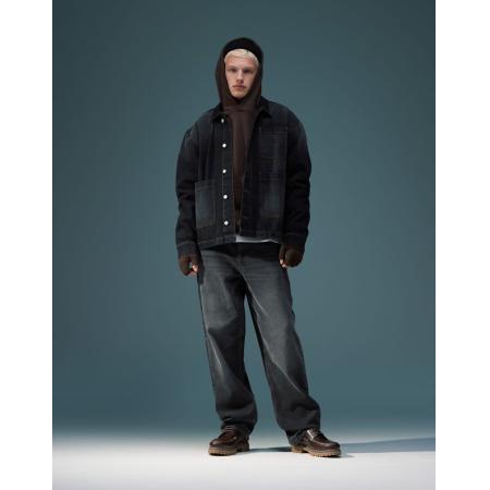 ASOS DESIGN - Baggy jeans met zwarte wassing-Grijs