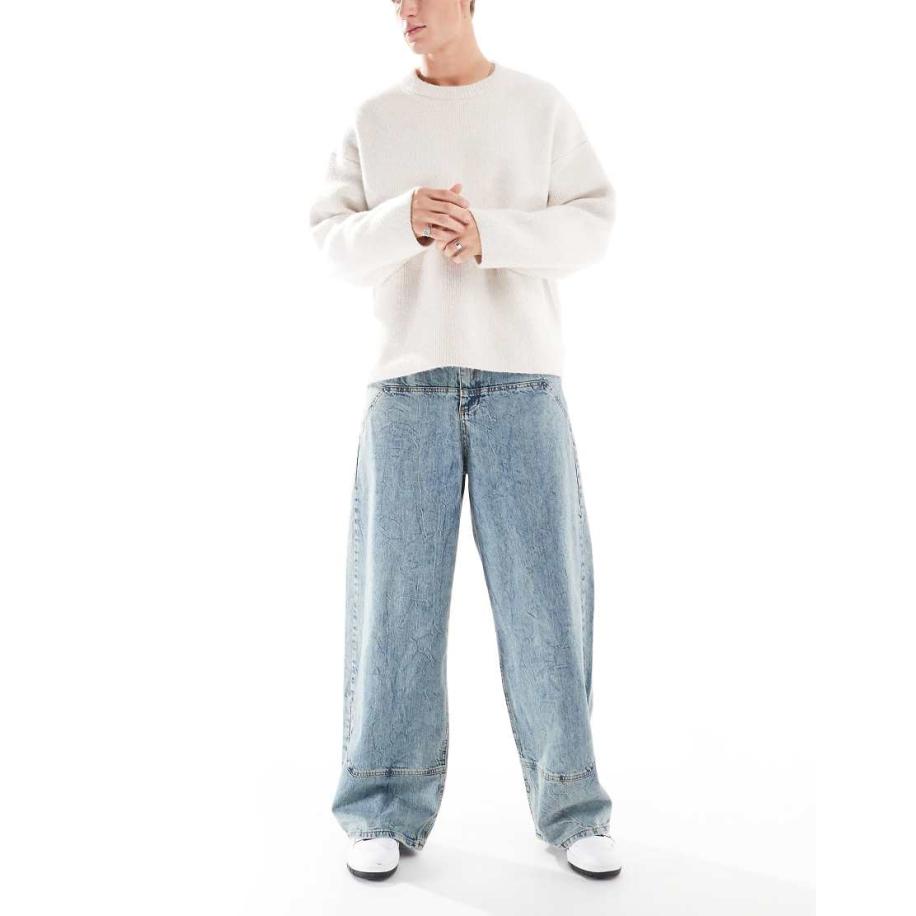 ASOS DESIGN - Super baggy timmermansjeans in mid-wash blauw Blauw
